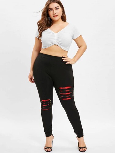 Hot-selling European and American Plus-Size Women's Casual Leggings with Knife-Cut Seams and Contrasting Color Accents, Featuring Rivets