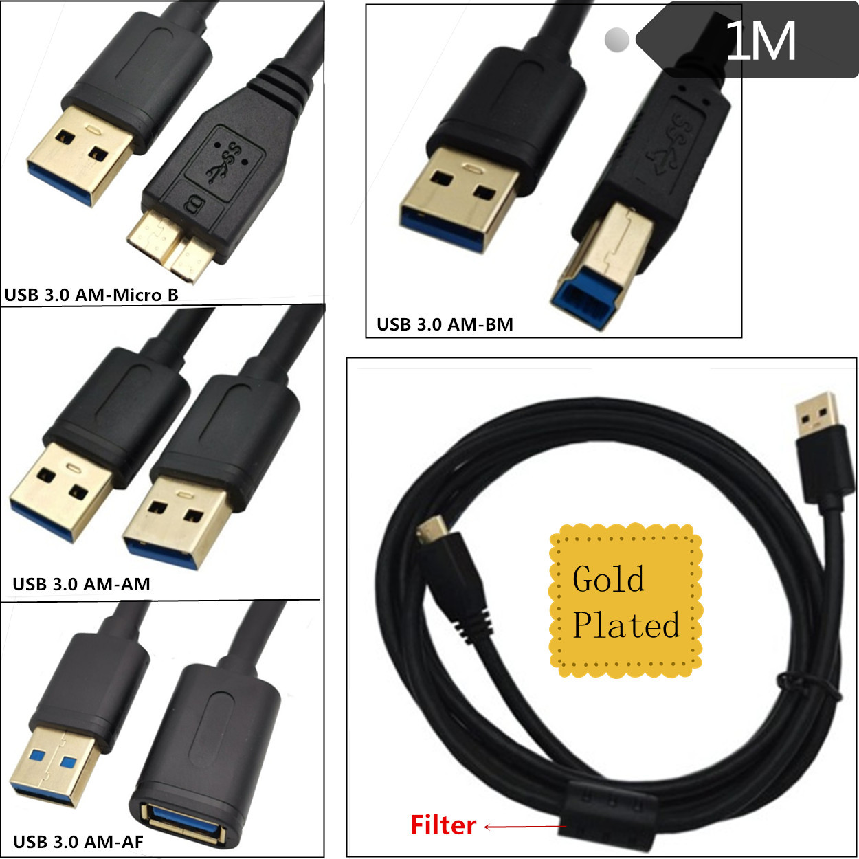 Usb Am Short usb3.0数据线AM-BM/AM-MICRO B /AM-AM/AM-AF线镀金-阿里巴巴