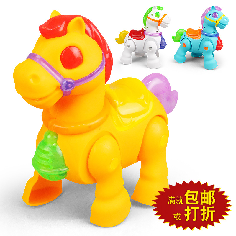 Tiktok mismo estilo cuerda del animal doméstico de los niños Pony Cartoon Electric Light Music walking stall Venta caliente juguetes al por mayor