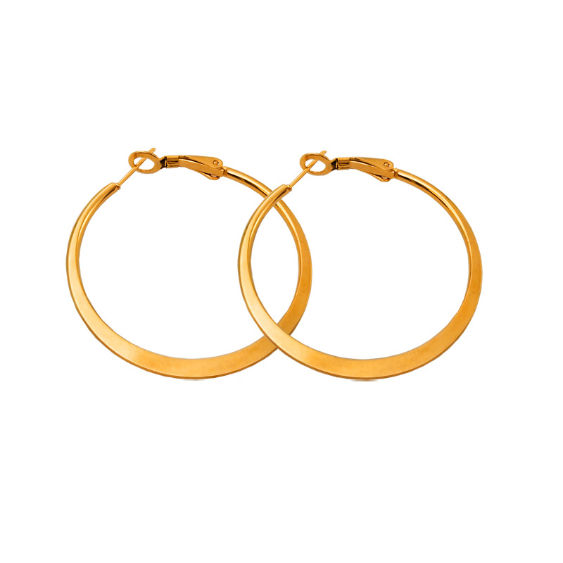 欧美爆款不锈钢虾弓扣线圈耳环时尚下扁几何圆圈耳饰大耳圈批发