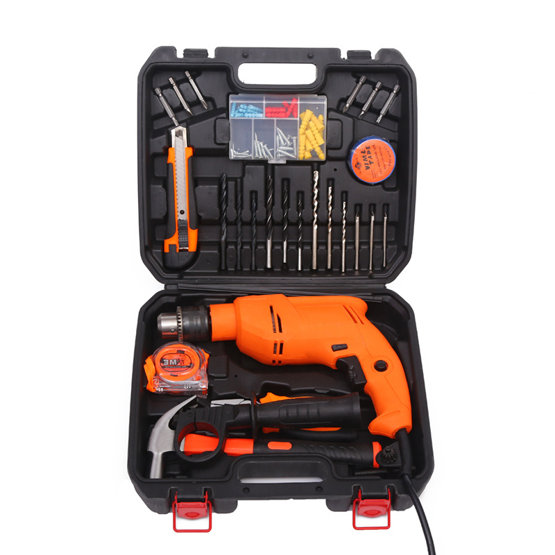 Taladro de mano para el hogar multifunción taladro de impacto traje taladro eléctrico pequeña caja de herramientas conjunto pistola de mano taladro personalización
