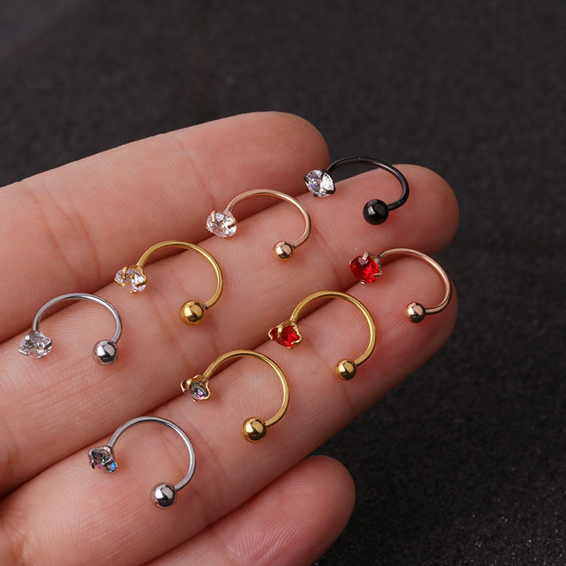 Cross border hot selling C-type ear bone nail simple 4-claw zircon inlaid ear nail female European and American personalized ear puncture jewelry