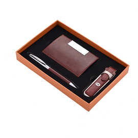 时尚皮革U盘礼品定制企业LOGO名片盒USB配皮笔 商务赠送礼品套装