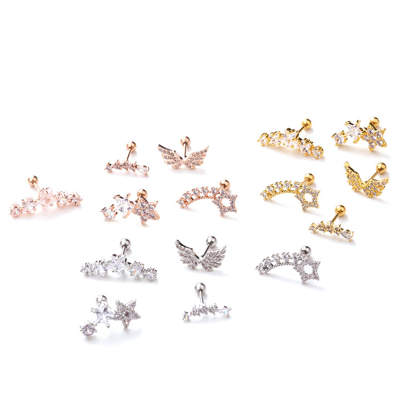 Ear Cartilage Rings & Studs Ethnic Style Star 316 Stainless Steel  Copper Zircon display picture 2