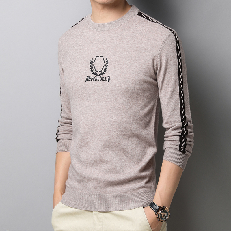 Autumn knitted base sweater with a round collar
