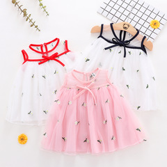 Q281 Children's clothing summer new product baby girl sleeveless mesh dress children's solid color small fresh embroidered skirt consignment sale