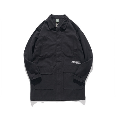 日系工裝外套男士春秋飛行員連帽夾克中長款大口袋潮牌上衣寬松