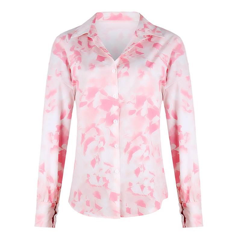 autumn new women s print long sleeve lapel shirt  NSKX6073