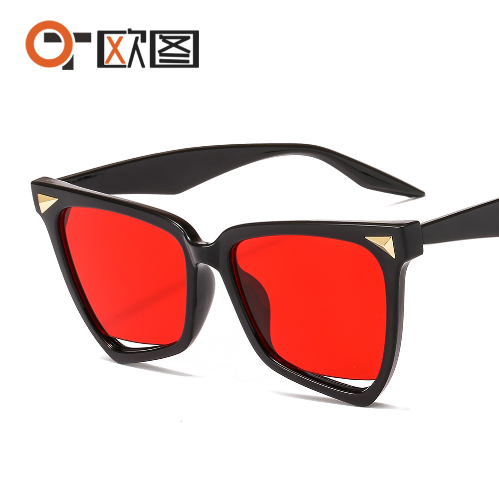 New Personality Rainbow Sunglasses Leopard Print Rice Nails Rainbow Color Women Sunglasses Cat Eyes Cross Border 9632