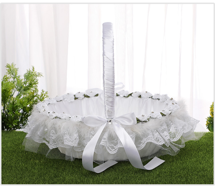 Wedding products, wedding products, wedding products, wedding products, wedding products, Western-style bamboo woven large flower baskets, Chinese wedding props, flower girls, bridesmaids scattering flowers, lace trim baskets, wedding supplies detail image 16