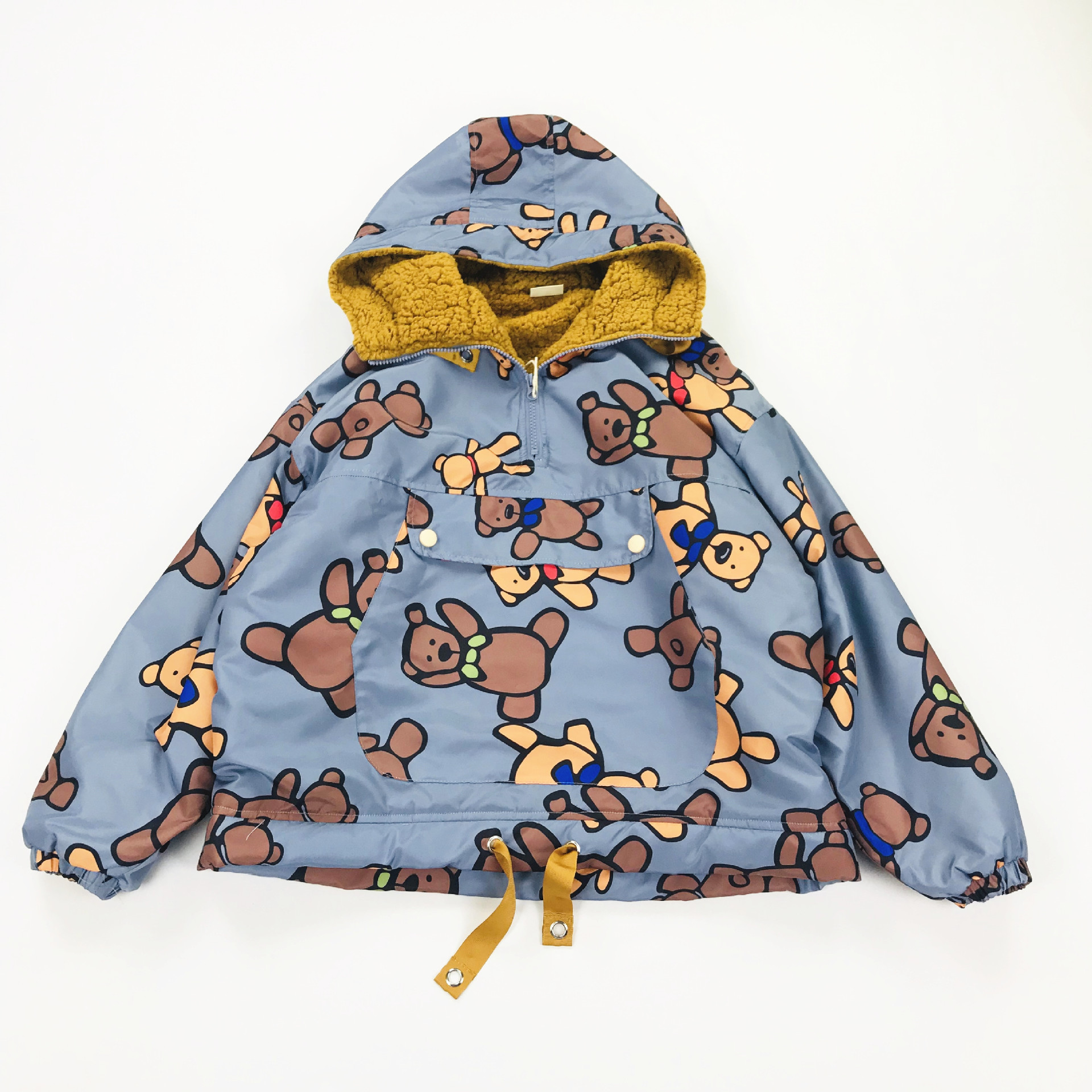 solar system Playful Bear doll printing pocket Sherpa Hooded pullover cotton-padded clothes Thick coat student
