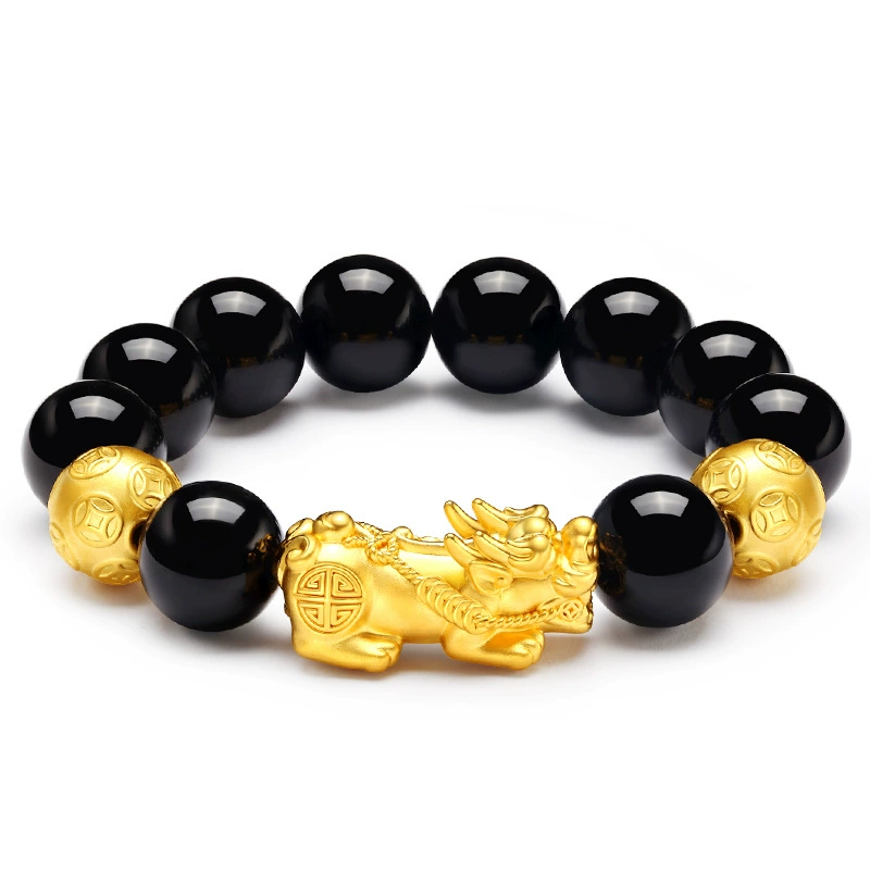 Men's Vietnam Sand Gold Obsidian Bracelet Plating Gold Pill Plate Platform Stalls Temple Fair Activities Gift Gift Gifts