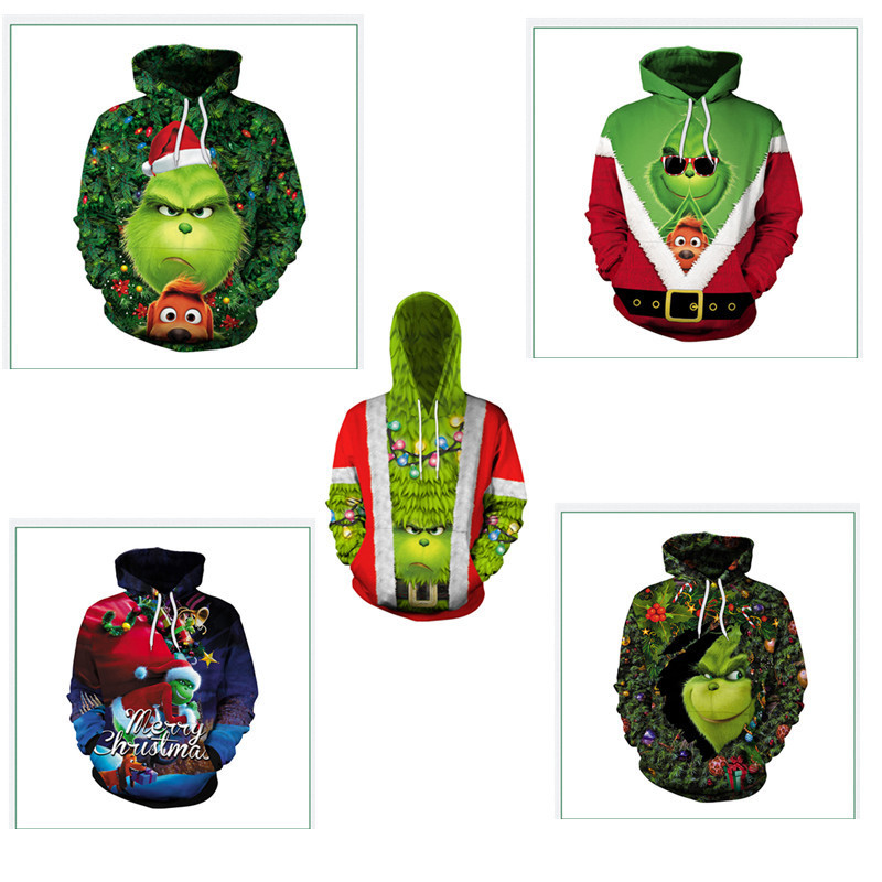 The new Christmas Carnival Series green hair monster Grinch with 3D digital printing sweater cosplay surrounding
