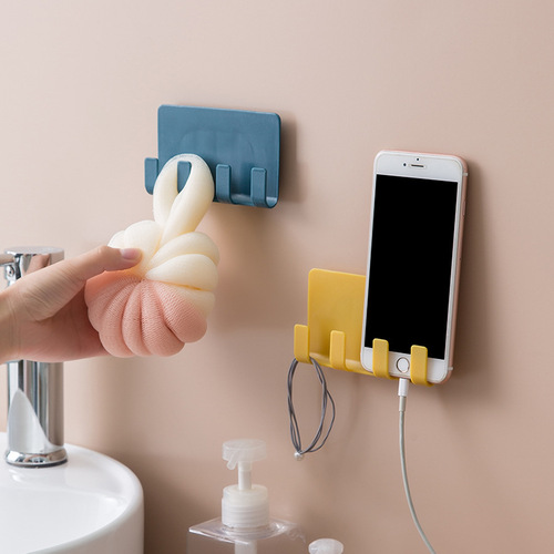 Washbasin razor holder seamless storage hanger plug hook punch-free mobile phone holder bathroom storage rack