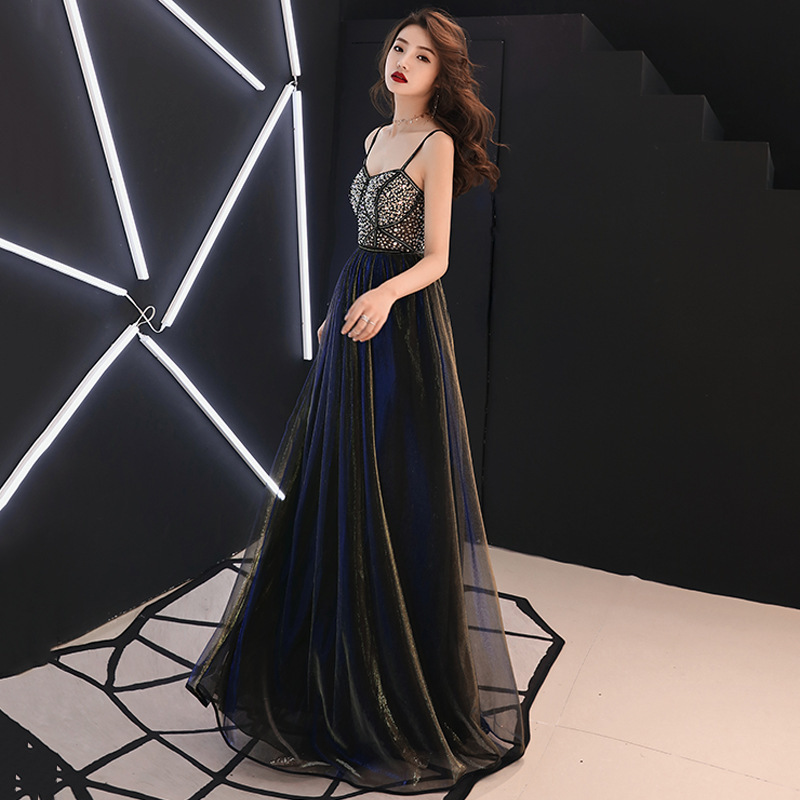 Black evening dress, female sexy party, Queen aura, senior lady&apos;s sling