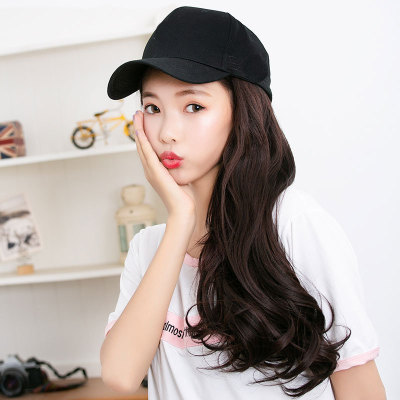 假發女長發帽子壹體女夏天大波浪卷發頭套時尚帶假頭發的帽子網紅