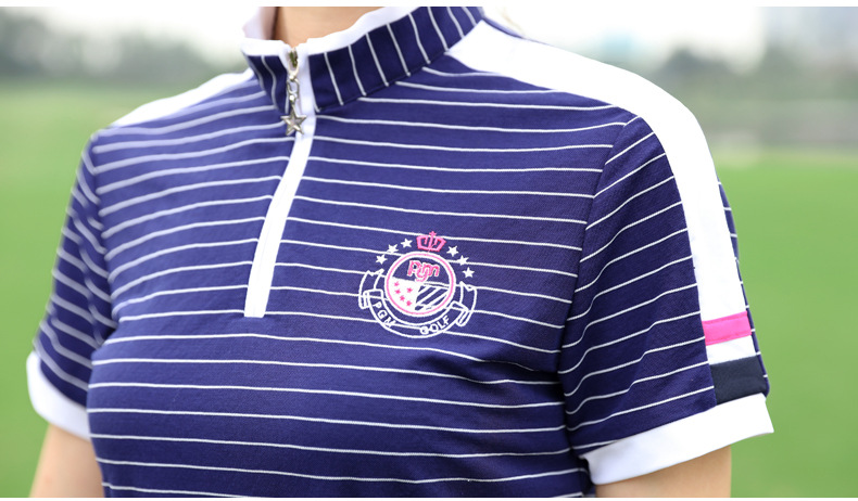 Bộ đồ golf nữ tay ngắn sọc mùa hè — YF075-màu xanh đậm, YF186 nữ sọc ngắn tay màu hồng trắng, YF186 nữ tay ngắn sọc xanh đậm trắng, YF075-màu đỏ hoa hồng chi tiết 12
