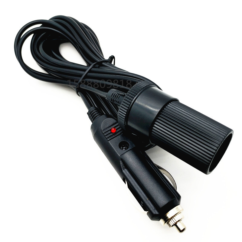 点烟器护套线车载点烟器母座线纯铜带灯美式点烟器电源线延长线