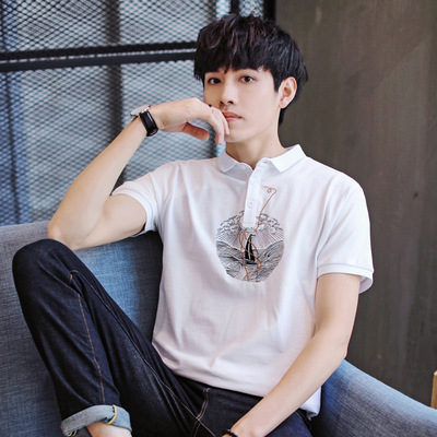 【亏本支持地摊】简约刺绣中国风Polo衫短袖男潮牌纯色t恤男翻领
