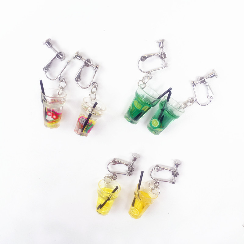 Creative Lemon Cup Fun Fruit Drink Cartoon Funny Earrings Wholesale display picture 5