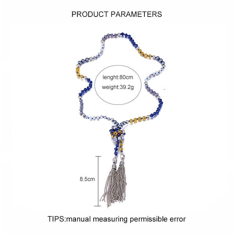 欧美手工打结多彩玻璃珠尼泊尔民族风奢华流苏长款项链首饰2019