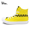 Wen 创意手绘鞋 的士标示经典黄黑格子黄色休闲帆布鞋男女鞋新款