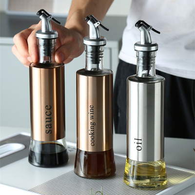 Glass Oil pot Vinegar bottles Soy sauce seal up Leak proof Stainless steel Oil Control Pot Lecythus kitchen Flavor Condiment bottles wholesale
