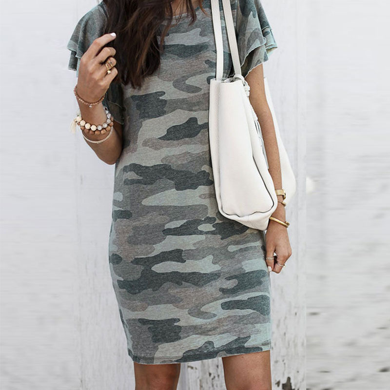 piled sleeve camouflage dress  NSKL18738