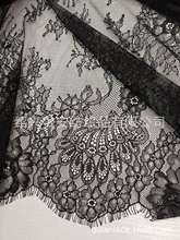 春夏轻薄蕾丝面料睫毛花边150*300黑色现货镂空定位剪线大花
