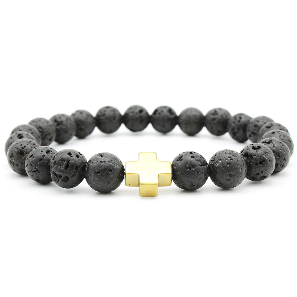 Ethnic Style Cross Volcanic Rock Haematite Unisex Bracelets display picture 1