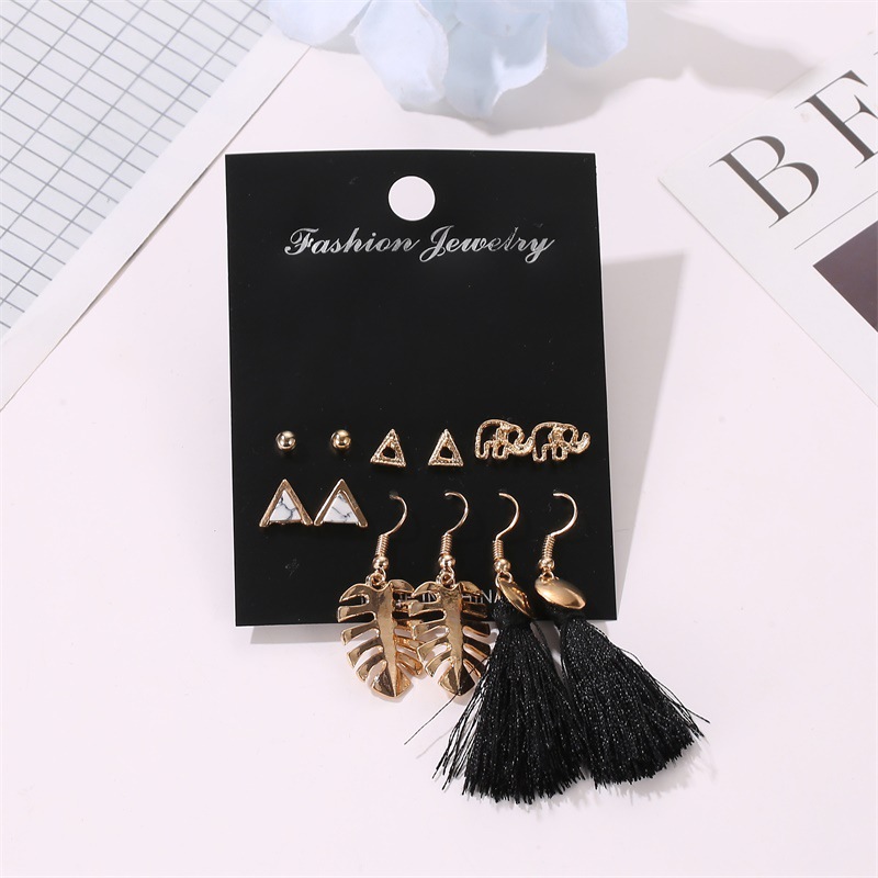 Hot Sale Set Leaf Tassel Earrings 6 Pairs Earrings display picture 4