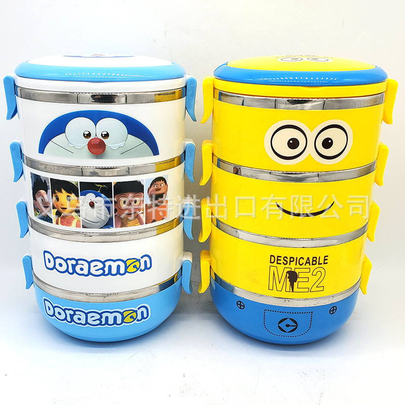 Factory direct sales of stainless steel round lunch boxes, multi-layer combination, single box, cartoon multi-color student and children's lunch boxes detail image 3