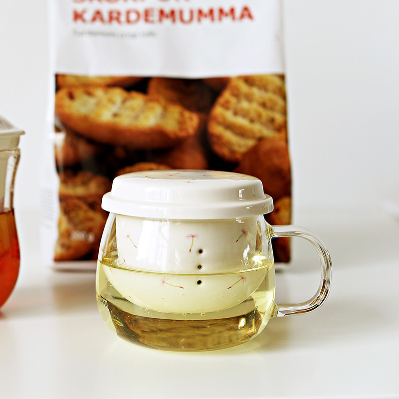 Taza de té original Taza transparente Taza de vidrio resistente a altas temperaturas Taza de té de separación de agua Taza de oficina Taza de cerámica con tapa