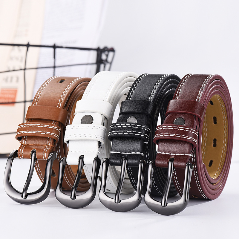 New double-line men and women belt young students openwork wild trousers with Korean cowboy dress belt