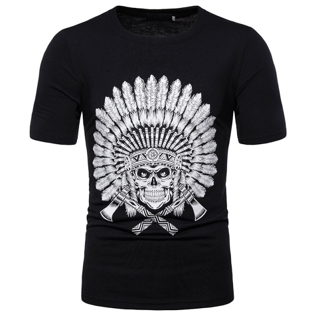 Men’s Short-sleeved T-shirt Chest Fashion Indigenous Skull Printing