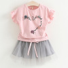 Letter flower T-shirt + mesh waist skirt two piece children’s suit