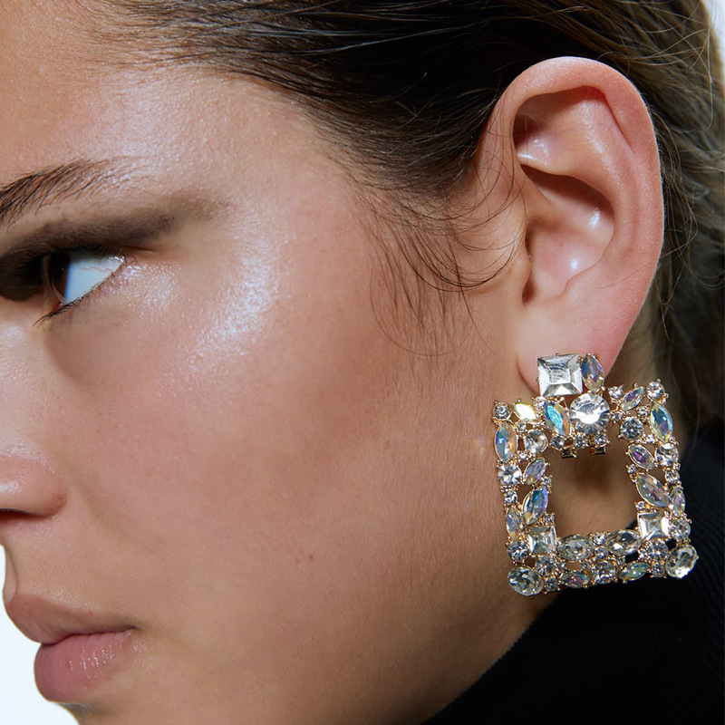 Alloy Diamond Square Earrings Luxury Rhinestone Earrings display picture 9