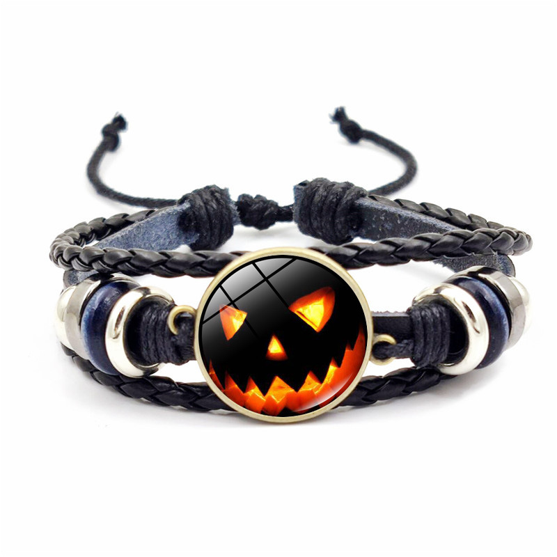 Vintage Bronze Halloween Braided Bracelet With Time Gems Design_voghion.com