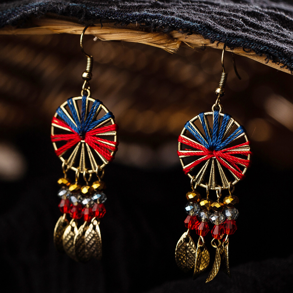 Retro Hand-woven Colorful Cotton Tassel Earrings display picture 10