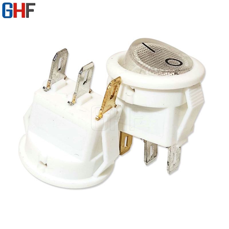 小圆白色带灯船型开关 开孔15 mm 16.5外径 二档三脚带灯 白色灯