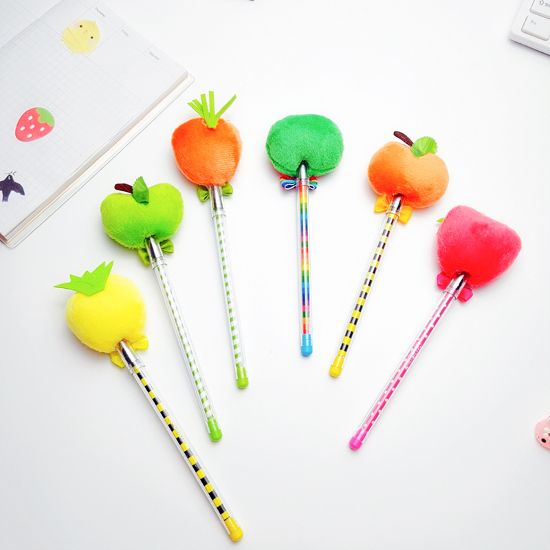 Cute Plush Fruit Carrot Cartoon Pen Black Transparent Ball Pen Office Supplies display picture 1