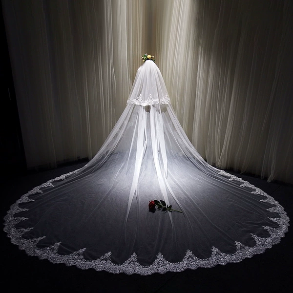 Double -layer large veil total 4 meters long with 80C with coverage noodles