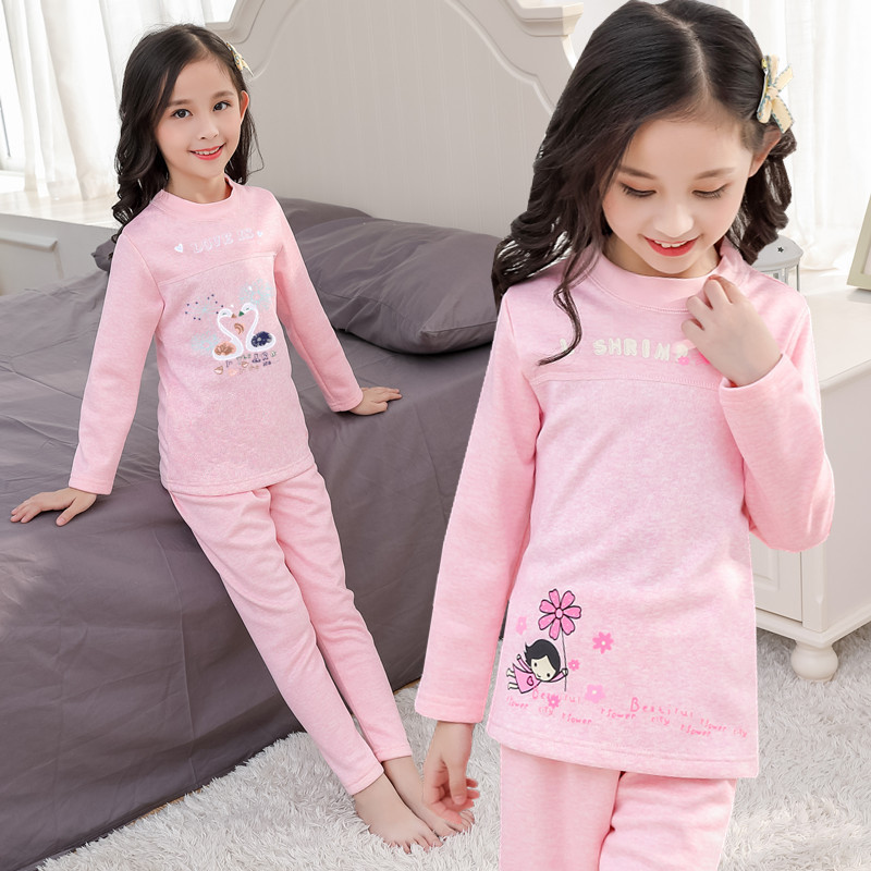 2019秋冬新款儿童家居服套装韩版中大童洋气女童加绒保暖内衣套装|ru