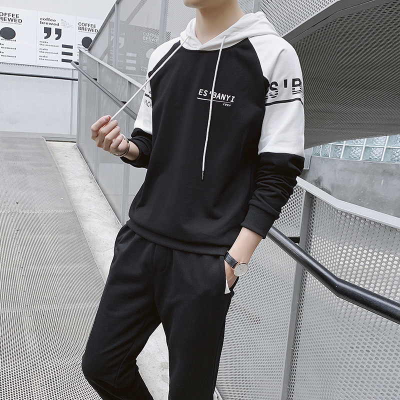 卫衣男运动休闲套装男春秋2019新款韩版潮流一套连帽衣服男式套装|ru