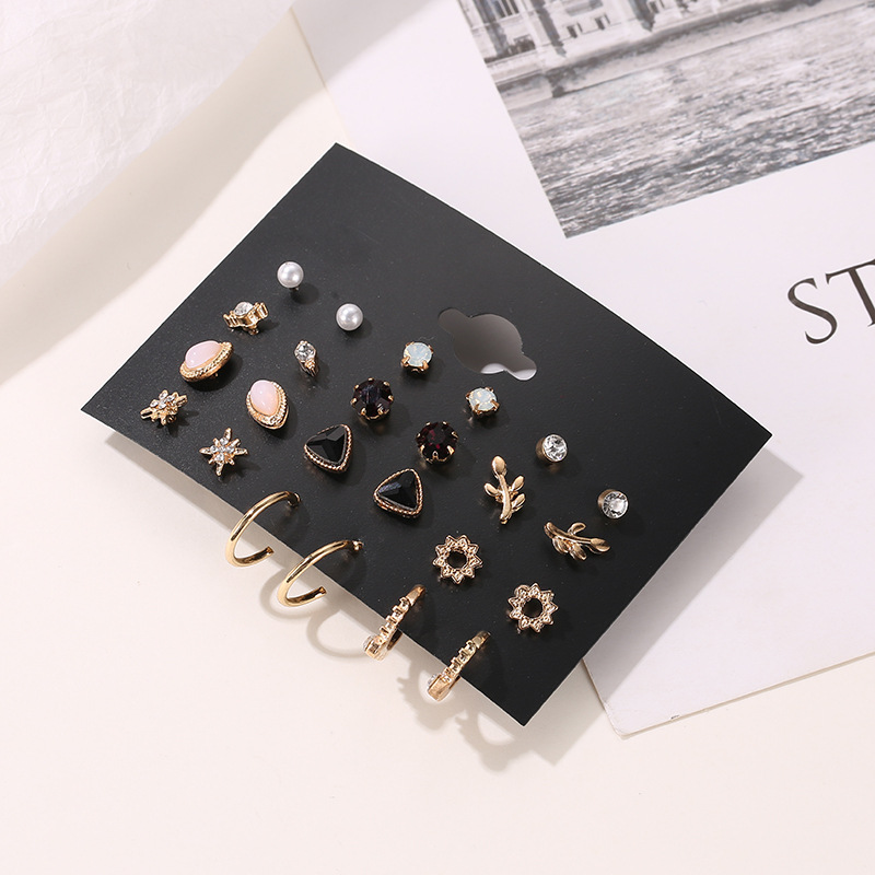 Fashion Explosion Set Stud Earrings Simple 12 Piece Stud Earrings Flower Set Earrings display picture 2