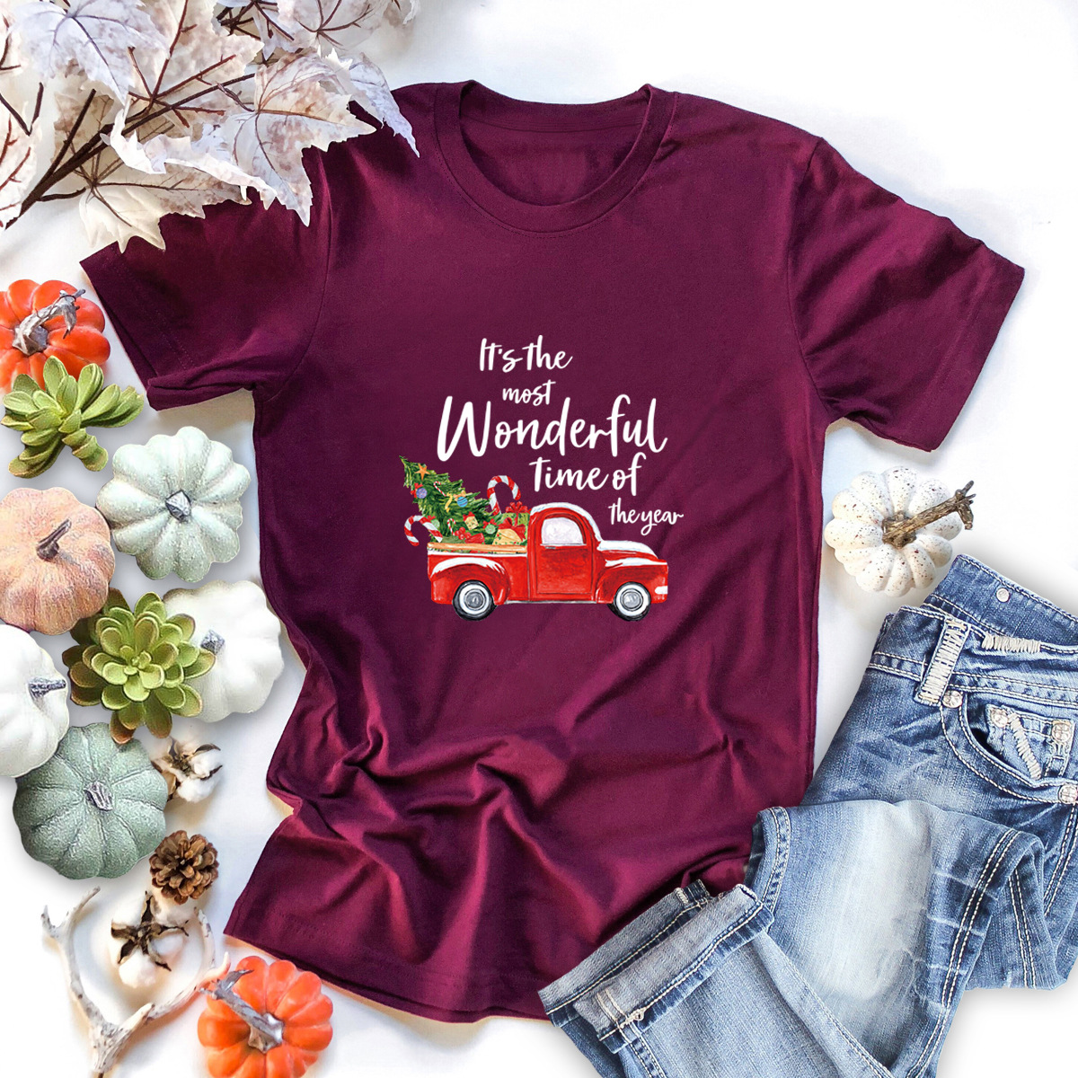 venta caliente Merry Christmas truck blusa de camiseta de manga corta NSSN2571