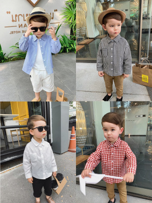 Murmur pig * 2019 Spring and summer new pattern Korean Edition Trend fashion Boy children Lapel shirt 04