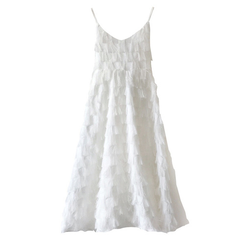 Parent-child summer wear  new style beach skirt seaside vacation white suspender backless feather long skirt dress