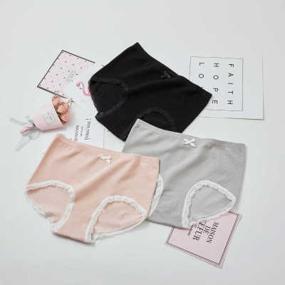 Manufactor Direct selling pure cotton Plus crotch Rib lady seamless knitting Underwear bow Lace lace Underwear 6723