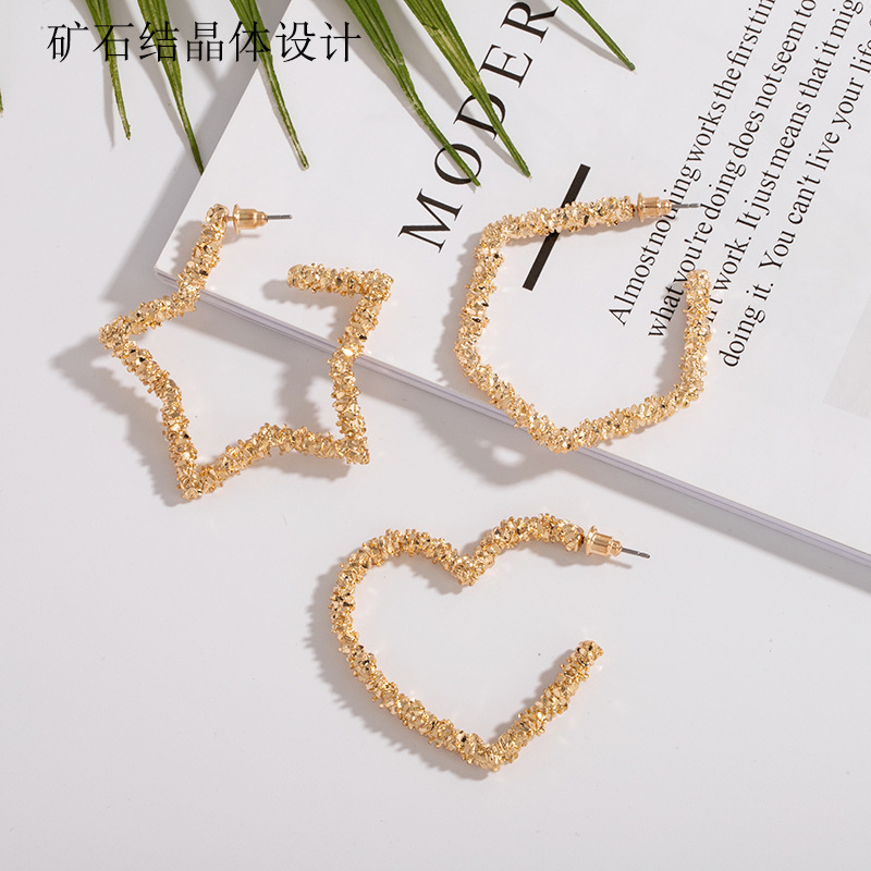 Exaggerated New Geometric Creative New Ore Crystal Peach Heart  Earrings Wholesale display picture 1